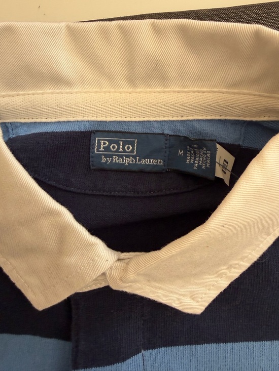 Ralph Lauren Polo Navy & Light Blue Striped Cropped Rugby Shirt S NWT - Picture 4 of 7